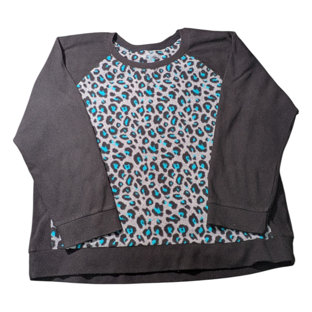 Cuddle Duds-Soft Sweatshirt - Teal/ Black Animal Print Front&Back -Size XXL- GUC